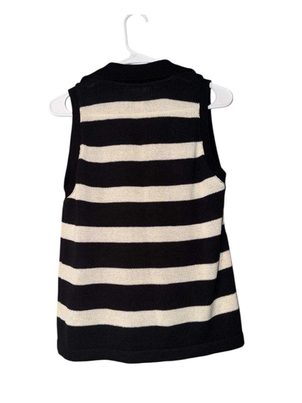 Pomander Place Ada Polo Knit Striped Tank Top In Black and Cream Size S - Picture 3 of 6